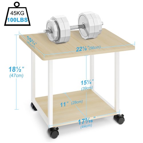 MARTY 22"x15.75" Large Under Desk Printer Stand with Storage Shelf 2-Tier Rolling Printer Cart with Wheels Printer Table for Home Office Heavy Duty Storage Rack for Scanner Fax Machine, Maple
