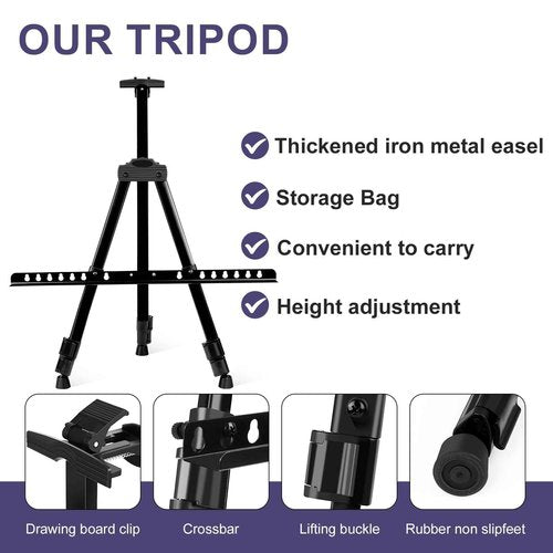 AROIC10 Pack Painting Display Easel Stand Portable Adjustable Metal Tripod Artist Canvases Height from20to66Inch Extra Sturdy forTable-Top/Floor Painting, Drawingand Displaying,Black with10StorageBag