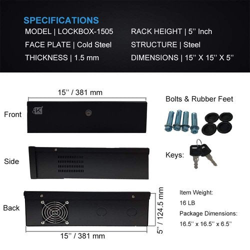 Kenuco White Heavy Duty 16 Gauge Steel DVR Security Lockbox with Fan (BK 15'' X 14.86'' X 4.96'')
