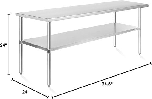 KUTLER Stainless Steel Table - 24 x 72 Inches | NSF Heavy Duty Kitchen Prep Table with Undershelf