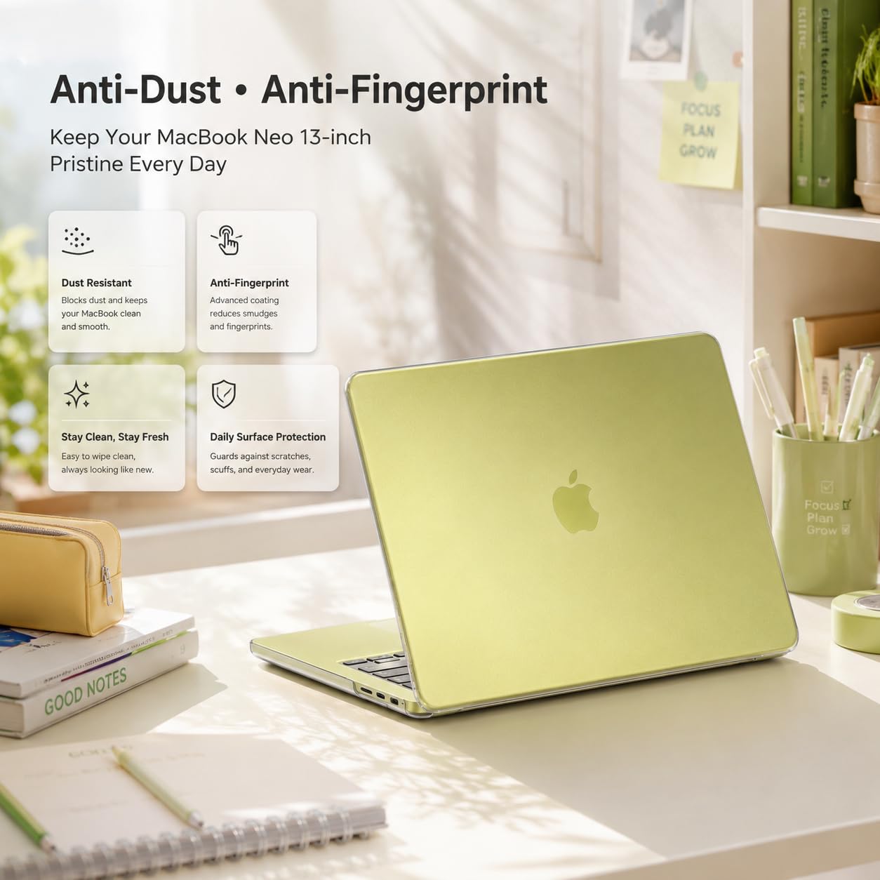 uconsmimo For 2026 MacBook Neo 13-inch A3404, Frosted Clear Hard Shell, Anti-Yellow Anti-Fingerprint Ultra Slim, Anti-Scratch Dustproof Impact Protection, Easy Install for Students Workers & Travelers