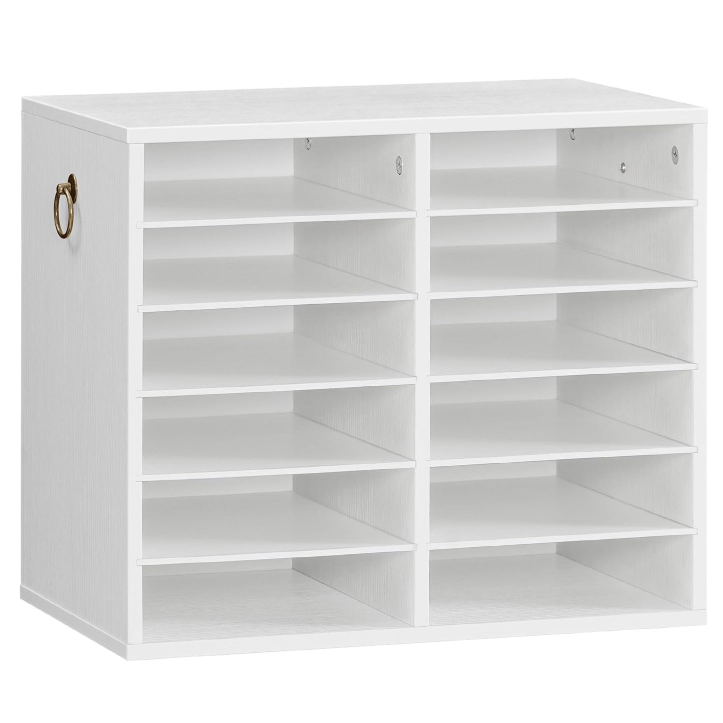 HOOBRO Literature Organizers, 12 Compartments Office Mailbox with Adjustable Shelves, Wood Countertop Literature Sorter for Office, Home, Classroom, Mailrooms Organization White WT12WF01