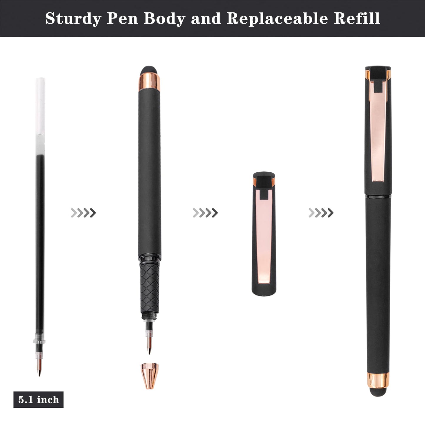 Linbsunne Black Gel Pens 0.7mm Medium Point Pen Office Pens 2-in-1 Stylus Pens for Touch Screens Gel Ink Rollerball Pens for Writing (18 Pack-black)