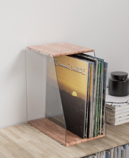 AceLuste Vinyl Record Storage Rack, 40LPs+ Capacity Wooden Vinyl Albums Display Organizer with Acrylic Board, Quick Assembly Retro Style Record Storage Box for CD, Magazine, File