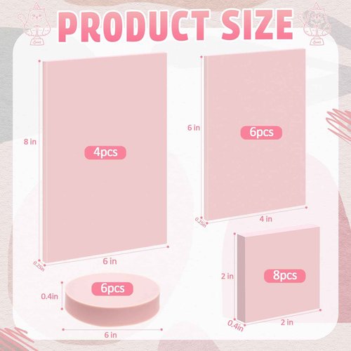 Innconee 24 Pcs Rubber Stamp Carving Blocks Pink Rubber Carving Blocks Round Square Rectangle Making Kit for Stamp Crafts and DIY Project