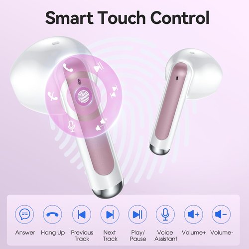 Wireless Earbuds Bluetooth Headphones 5.3 Stereo 50 Hour Playback Ear Buds with LED Display and with 4 ENC Noise Cancelling Mic Wireless Earphones, for Phone, Tablet, Laptop, Sports, Rose Gold