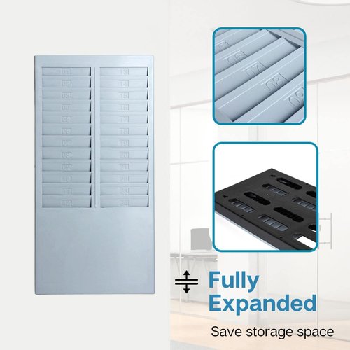 Flexzion Time Card Holder - Wall Mount Rack with 24 Pocket Slots for 7" Cards | Gray Pyramid Series