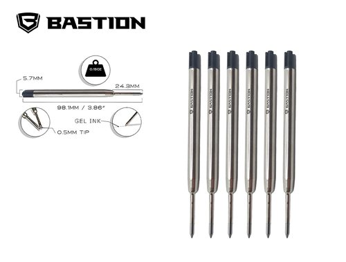 BASTION Carbon Fiber & Stainless Steel Pen Plus 6 Gel Black Ink Refill | Luxury Bolt Metal Fine Point (0.5mm) For Women & Men Ballpoint Pen Combo Gift Set
