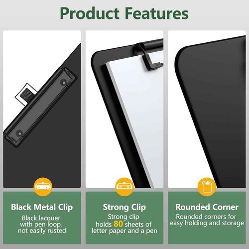 Juvealoe Black Clipboard with Pen Holder, 8.5 x 11 Plastic Clip Boards with Black Low Profile Clip, Letter Size for Classroom, Teacher, Students, School, Office Supply(Pack of 20)