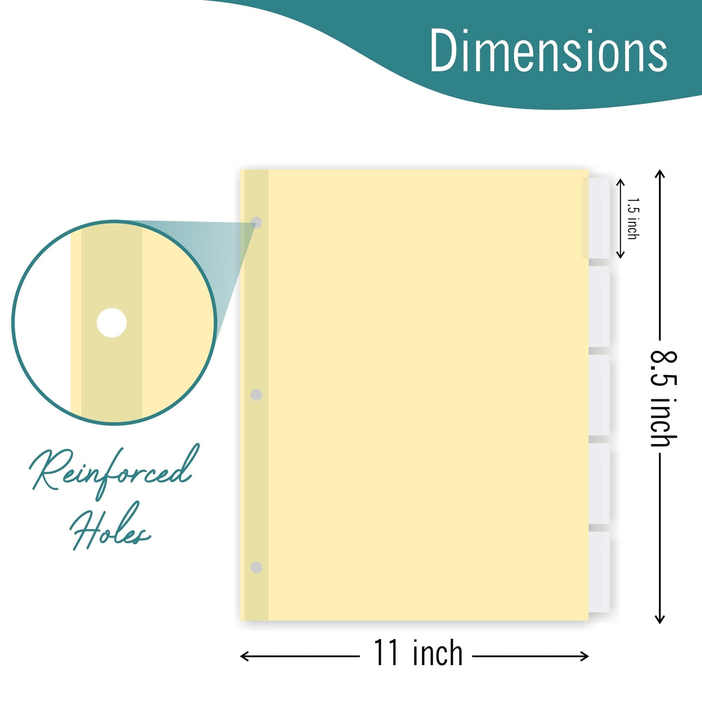 5-Tab Binder Dividers for 3 Ring Binder, Insertable Clear Big Tabs, Letter Size Paper Divider, 8.5 x 11 inch, 6 Sets (30 Dividers Total)