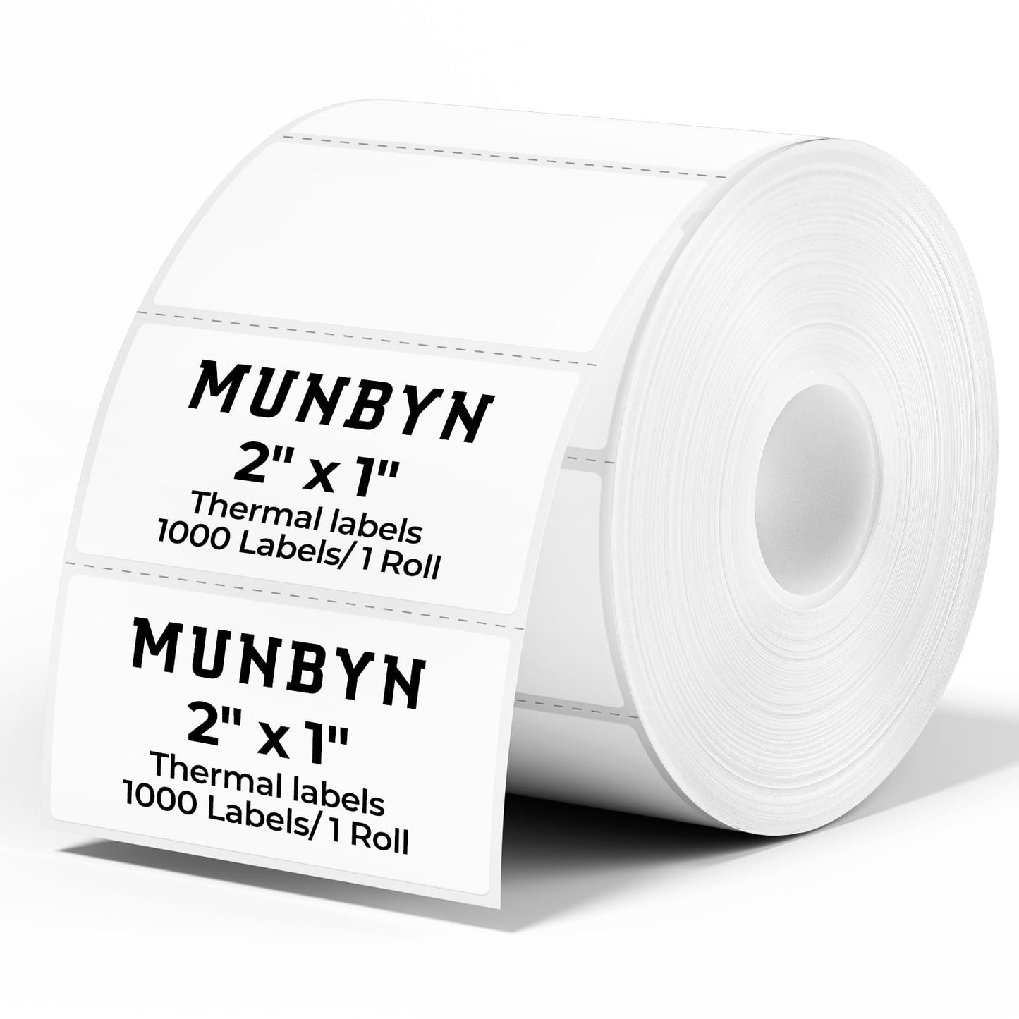 MUNBYN 2x1In Thermal Sticker Labels, Address Barcode Self-Adhesive Label Paper for Direct Thermal Printer and Business, Multi-Purpose Shipping Mailing Name Rectangle White Stickers,1000 Sheets/Roll