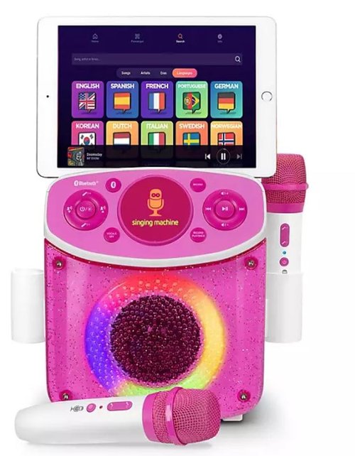 Singing Machine Bluetooth Karaoke System with Dual Microphones, Purple, LED Light Show, Voice Effects, 11.3x8.3x5.3 Inches, Wireless Streaming