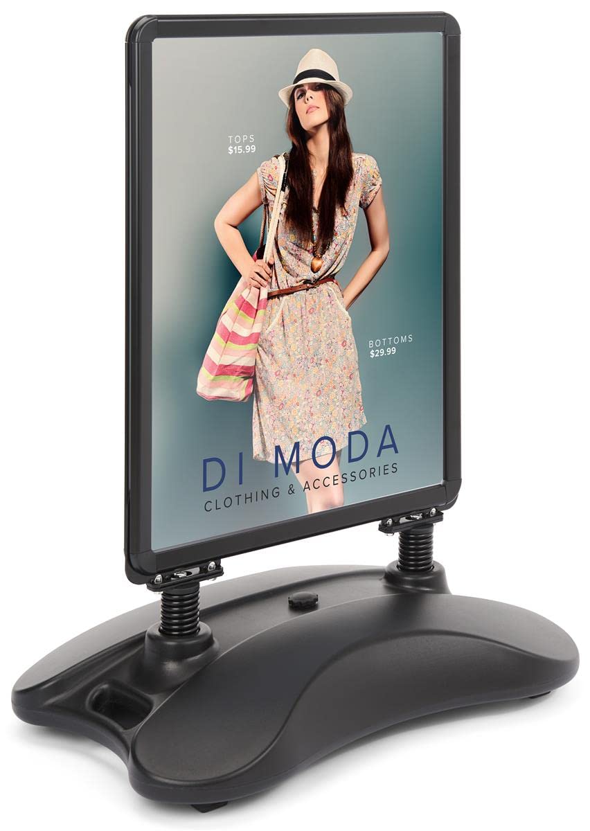 Displays2go Outdoor Sidewalk Snap Open Sign Frame, Wheeled Base, 22x28-Inches, Double-Sided, Black (PS1528BLK)