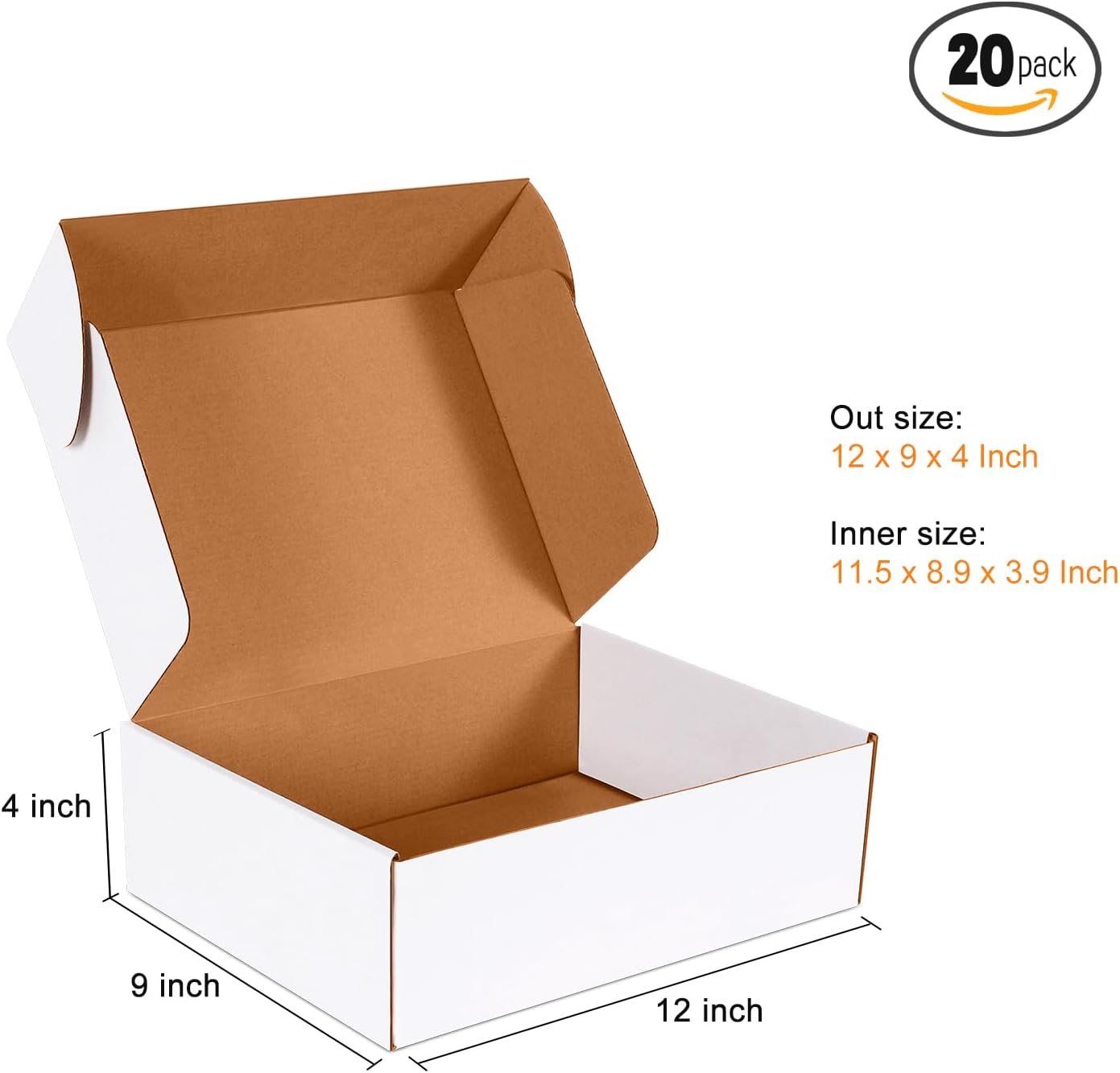White Corrugated Cardboard Shipping Boxes by [Brand Name] - Set of 20 | 12x9x4 Inch for Mailing, Packing & Storage