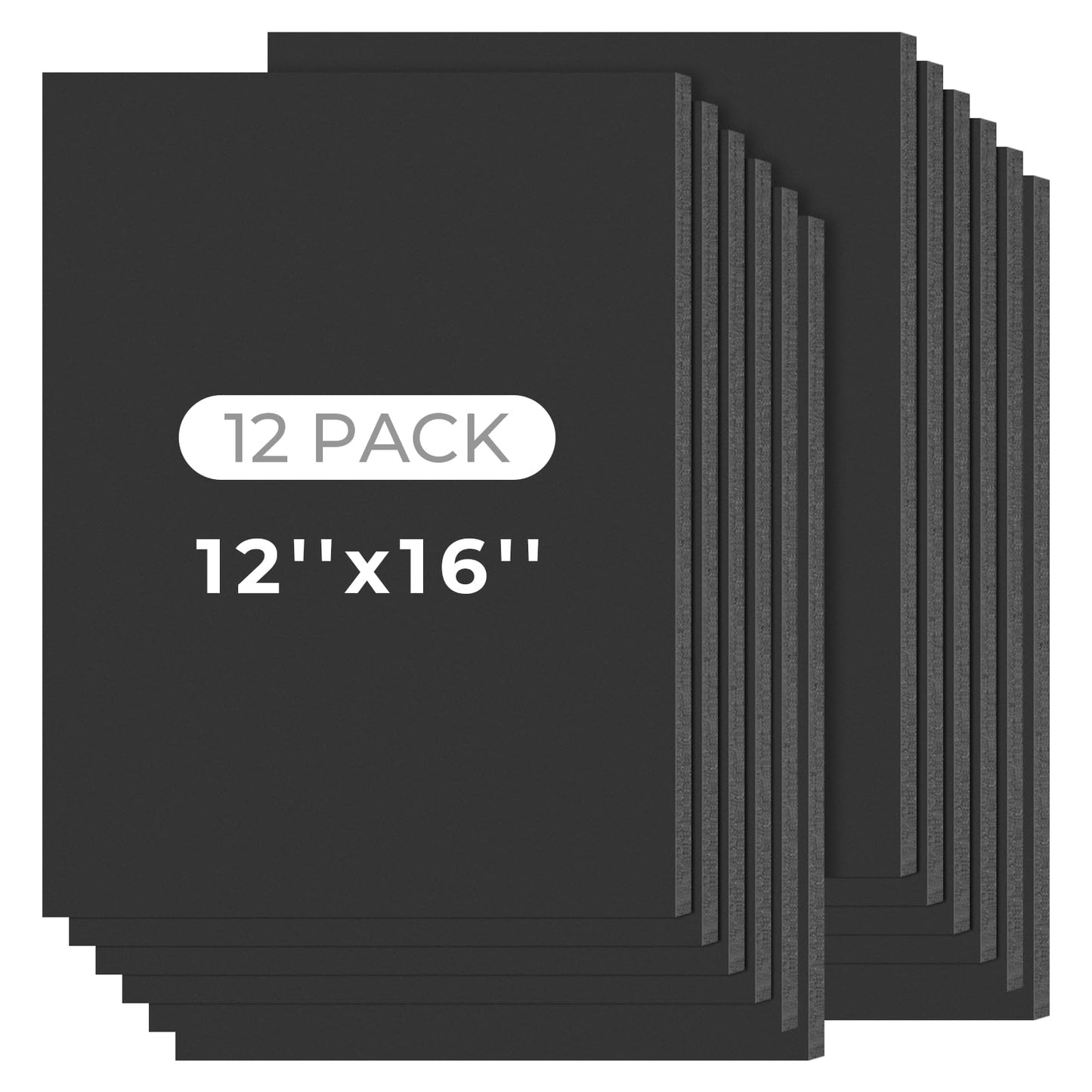 Mat Board Center, 12 Pack 12x16 Black Foam Boards, Acid Free Foam Core Board, 1/8 inch Thick