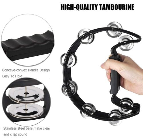 8 Pcs Tambourines for Adults Metal Jingles Hand Held Percussion Half Moon Tambourine, 4 Bells Tambourine, Wrist Bells, Egg Shakers, Sand Hammer, Hand Percussion Instrument Set for Party, KTV, Church