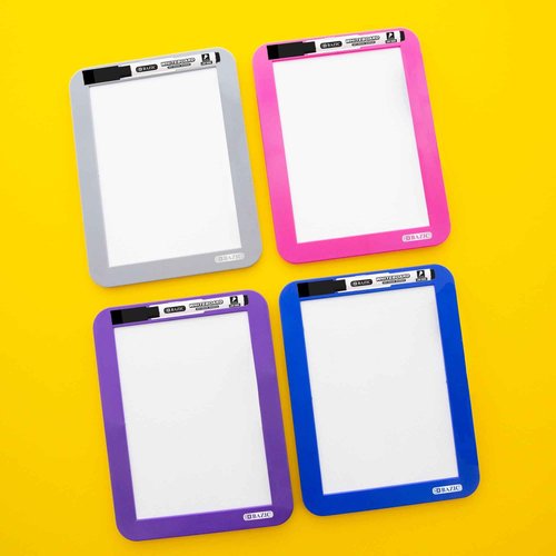 BAZIC Products White Board 5"x7", Magnet Attached to Locker, Small Plastic Frame Dry Erase Board 1 Dry Erase Marker, 4-Pack