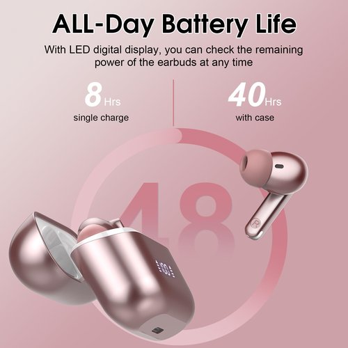 Ai Translation Earbuds Real Time with Audio and Video Calls, 3-in-1 Buletooth 5.3 Translator Earbuds with 6 Translation Modes/164 Languages/No Subscription Required, 48H Headphones Translator, Rose