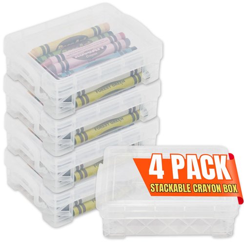 1InTheOffice Crayon Box, Stackable Clear (4 Pack.)