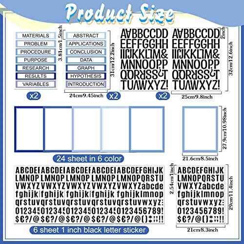 PerKoop 36 Sheets Science Fair Board Poster Boards Supplies 24 Self Adhesive Presentation Subtitles 4 Science Fair Project Titles 8 Personalized Letter Sticker for Classroom(Gradient Blue)