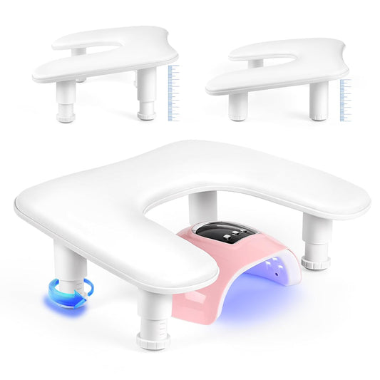 Skiennix Manicure Arm Rest - U-Shaped Adjustable Nail Hand Stand in White PU Leather for Professionals