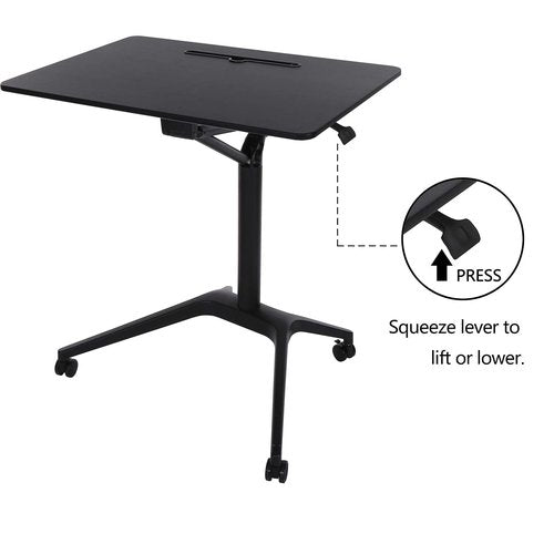 ApexDesk Mobile Pneumatic Laptop Rolling Desk 28” Wide Desktop 33.5” to 45.5” Height Adjustable Sit-to-Stand Ergonomic Design with Tablet Slot & Lockable Wheels for Office & Classroom