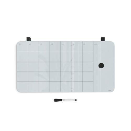 U Brands Magnetic Cubicle/Wall Glass Dry-Erase Monthly Calendar Board, 23" X 12" Inches, White Frosted Surface, Frameless