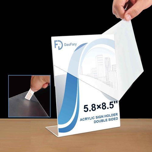 Daofary Acrylic Sign Holder 5.8 x 8.5,L Shape Slanted Back Clear Sign Holder Plastic Paper Holder Slant Back Sign Holders inches Sign Holder Plastic Display Stand for Office,Store,16 Pack