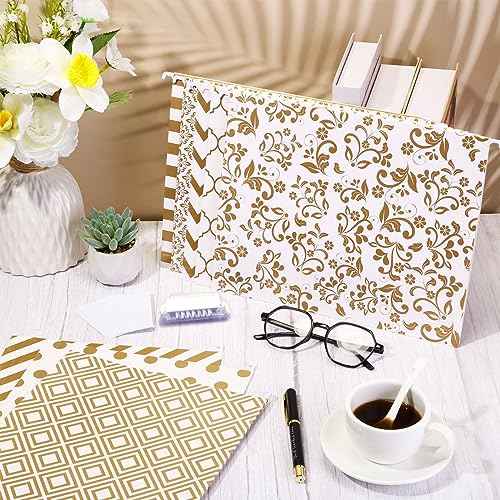 Estune 32 Pcs Decorative Hanging File Folders Letter Size Cabinet File Folders Organizers with 1/5 Cut Adjustable Tabs for Office Desk School Filing Cabinet Home(Gold Stripe)