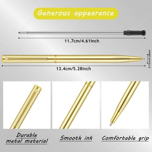 Zonon 100 Pieces Gold Metal Slim Ballpoint Pens Bulk Retractable Metallic Black Ink 1 mm Medium Point Smooth Writing Pens for Wedding Business Office Supplies Students Teachers Men Women Present