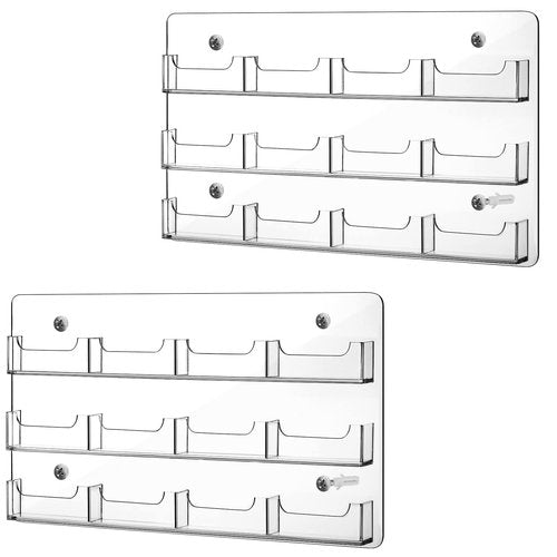 Qunclay 2 Pack 12 Pocket Acrylic Business Card Holder Wall Mount Clear Sticker Display Rack Horizontal Multiple Gift Card Rack Display Stand for Home Document Brochures Hanging Organizing Office Table
