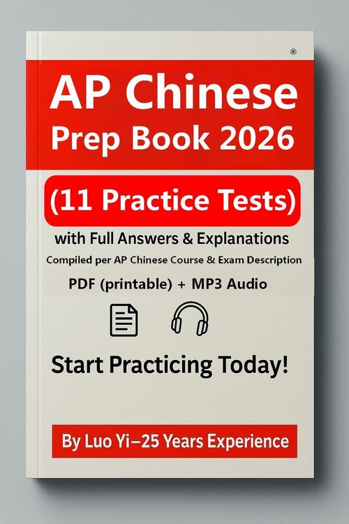 AP Chinese Prep Book 2026: 11 Practice Tests with Scoring Breakdown & Answer Explanations, 737 Pages, 392min Audio (Digital Download, PDF & MP3)