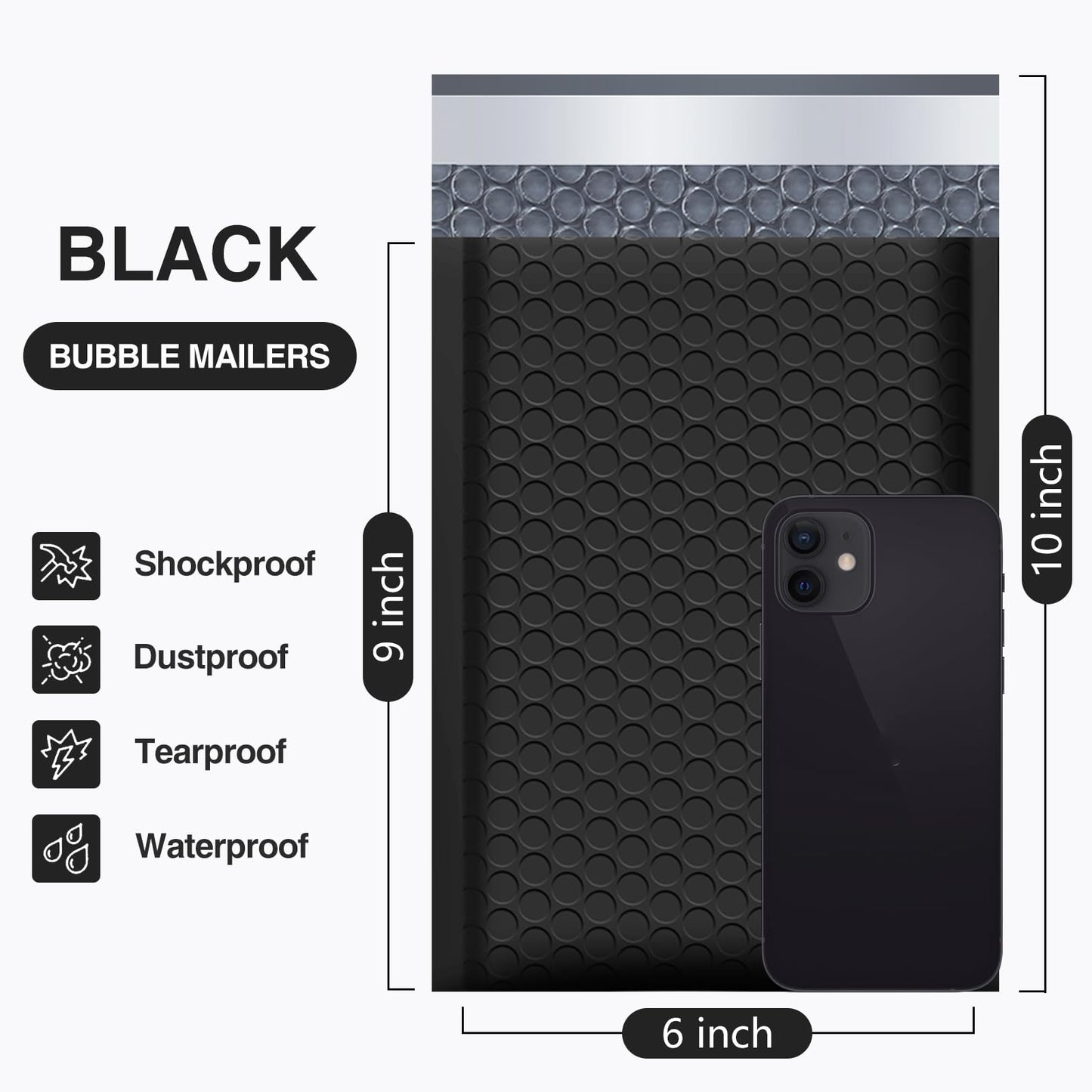 UCGOU Bubble Mailers 6x10 Inch Black 50 Pack Poly Padded Envelopes Small Business Mailing Packages Opaque Self Seal Adhesive Waterproof Boutique Shipping Bags for Jewelry Makeup Supplies #0