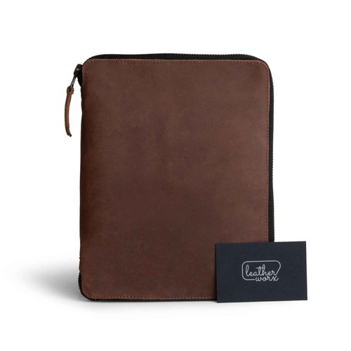 Leather Worx, Rustic A5 Notebook (5.75 x 8.25 inch.) Portfolio Binder, Executive Padfolio for Office, Personal Planner for Men and Women, Full Grain Leather, Handmade, Bourbon Brown