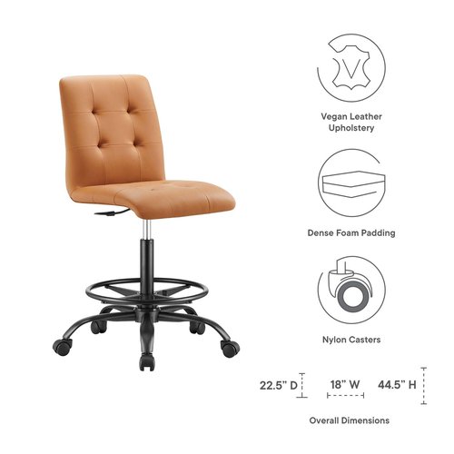 Modway Prim Armless Vegan Leather Drafting Chair in Black Tan