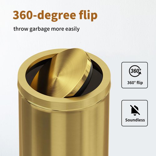 Huaqinglian Brushed Gold Kitchen Trash Can with Swing Lid 7.8Gallon,Stainess Steel Commercial Garbage Can Wastebaskets for Shopping mall,Hotel Lobby,Airport, Elevator Entrance Using(Gold, 7.8 Gallon)