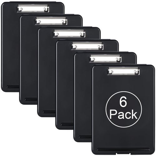 ZCZN Plastic A4 Form Storage Box Case, Clipboard Case, Bulk clipboard Set Suitable for School,Utility,Industrial Office, Medical Personnel,Black,6 Pack