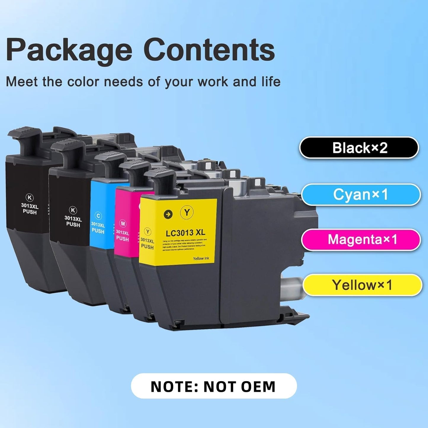 Brother LC3013XL Ink Cartridges - High Yield 5-Pack (2 Black, 1 Cyan, 1 Magenta, 1 Yellow) for MFC Printers