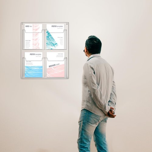 Yousoontic 4 Pocket Pamphlet Holder Wall Mount Acrylic Brochure Holder Plastic Trifold Multi Slot Flyer Rack Clear Literature Rack Magazine Literature Display Wall Hanging Organizer for Office