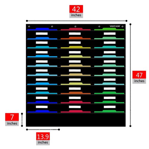 Vantasii Organization Center Pocket Chart, Wall File Organizer Folder with 30 File Pockets, 30 Dry-Erase Cards Plus 5 Over The Door Hooks and 8 Wall Hooks, 47 X 42 inch