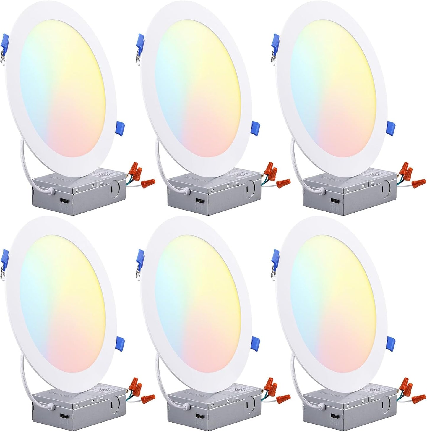 **TORCHSTAR 8-Inch Ultra-Thin LED Recessed Ceiling Light - 5CCT Selectable, Dimmable, Pack of 6**