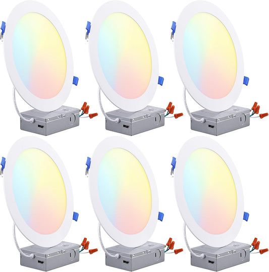 **TORCHSTAR 8-Inch Ultra-Thin LED Recessed Ceiling Light - 5CCT Selectable, Dimmable, Pack of 6**