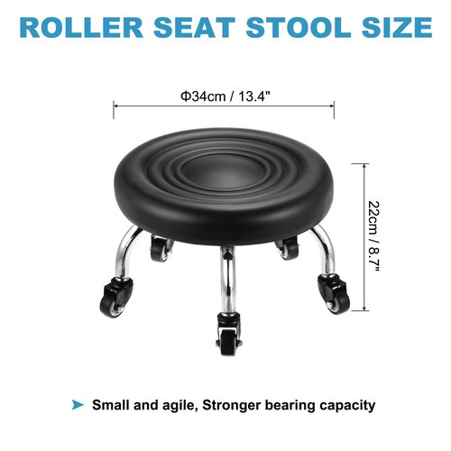 PATIKIL Low Rolling Stool with Wheels PU Leather Low Roller Seat Chair for Home Office Garage Shop, Black