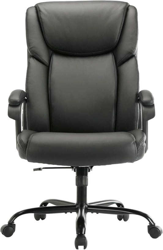 ZUNMOS Executive Office Chair - High Back Adjustable Height with Lumbar Support | Black Leather