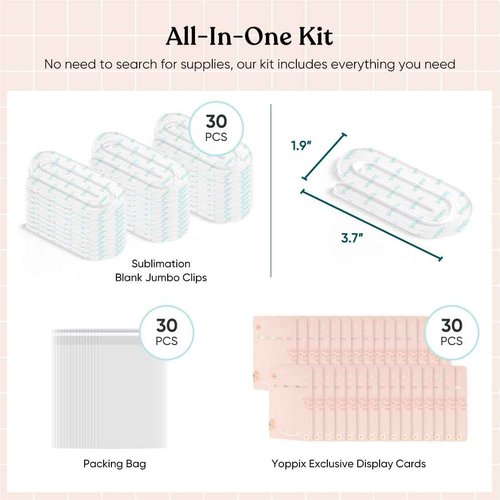 YOPPIX 30 Set Sublimation Paper Clips Blanks Bulk, Jumbo Sublimation Acrylic Paperclip Bookmark Clips with 30Pcs Back Card for Heat Transfer DIY Crafts, Office School Supplies, Back to School Gifts