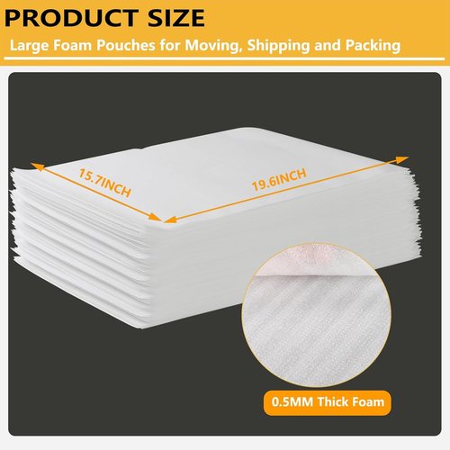 Foam Pouches by [Brand Name] - 50 Pack 16”x20” Cushion Bags for Safe Packing & Shipping Fragile Items