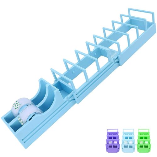 EQUELY Dispenser for Wrapping, Portable Foldable Double Roll Tape Dispenser Assistant, Multi Roll Ribbon Cutter Machine or Packaging, Crafting, Wrapping Presents, Strong & Sturdy(Blue)