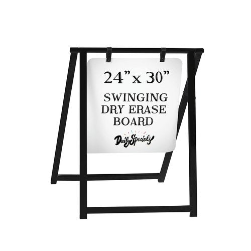 Ilyapa Modern Magnetic Double Sided Swinging Dry Erase Sidewalk Sign - 24x30 Inch Alternative Metal A-Frame Sign - Hanging Whiteboard - Black