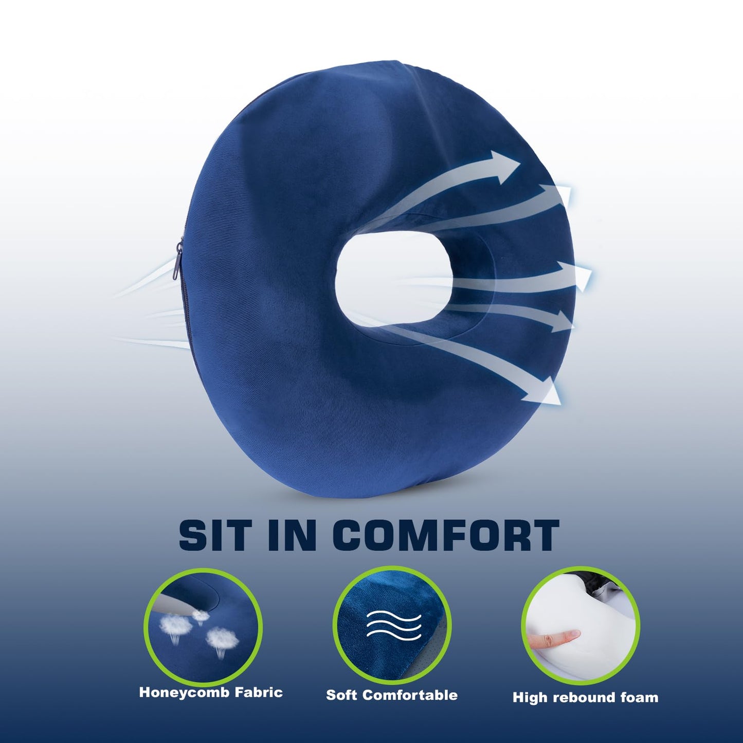 D DITALON Donut Pillow for Tailbone Pain and Hemorrhoid, Memory Foam Butt Donut Seat Cushion with Hole, Pelvis Pressure Relief Cushion for Coccyx, Sciatica, Postpartum, Long Sitting Office Chair
