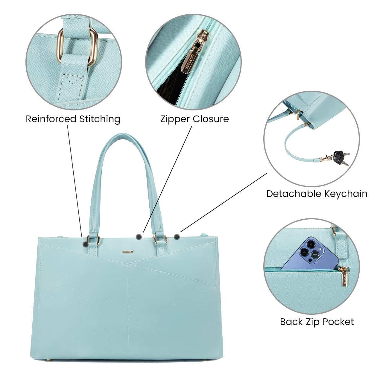 LOVEVOOK Laptop Bag for Women 15.6 Inch Tote Bags Waterproof Leather Briefcase Computer Women Business Office Work Bag,Cyan-Blue